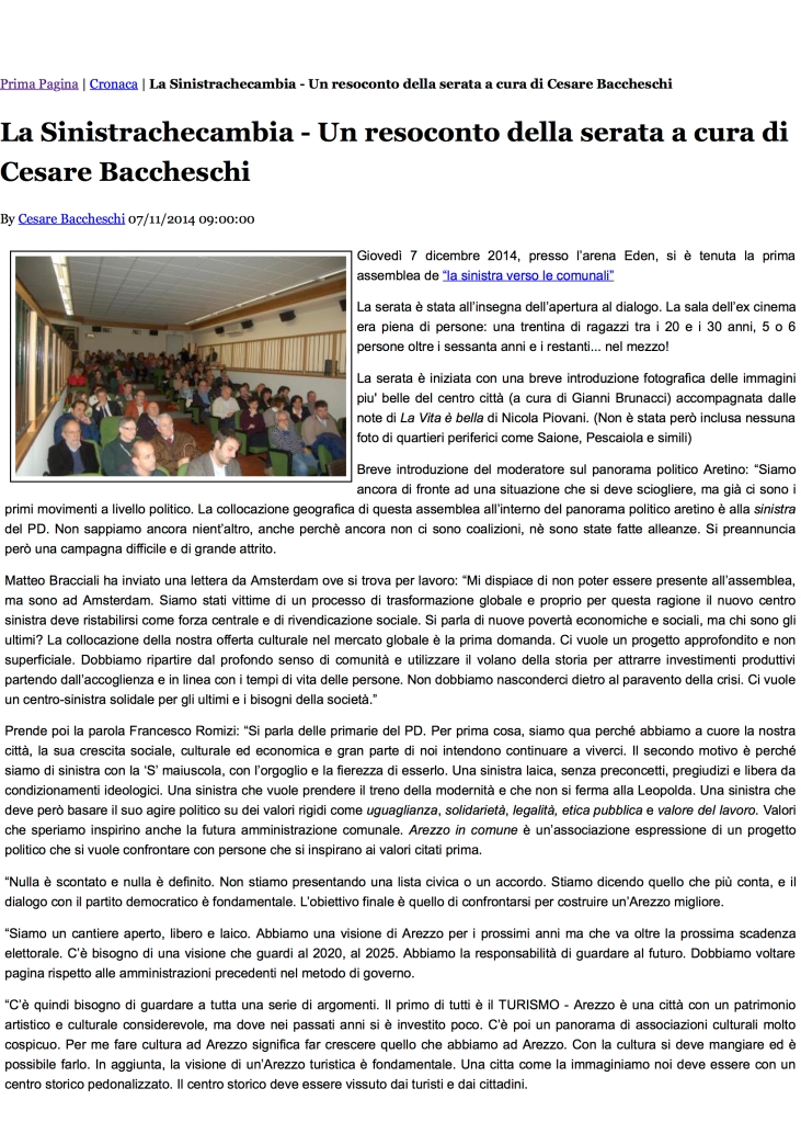 1 - InformArezzo - La Sinistrachecambia - Un resoconto della serata a cura di Cesare Baccheschi